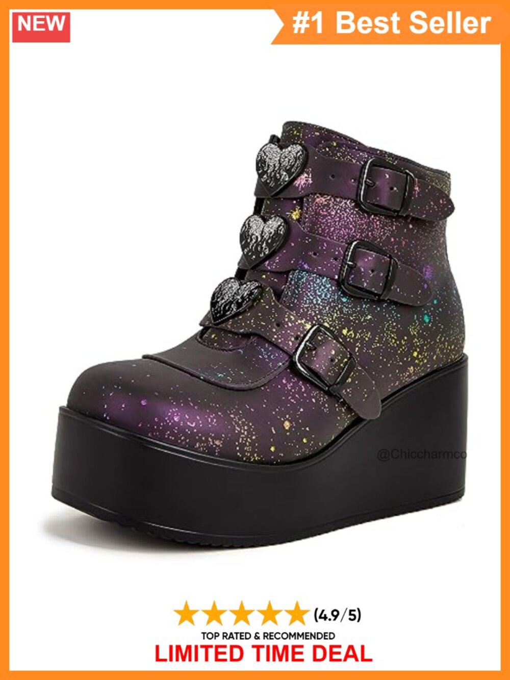 Platform Chunky Wedge Ankle Boots PU Round Toe Buckle Zip Booties